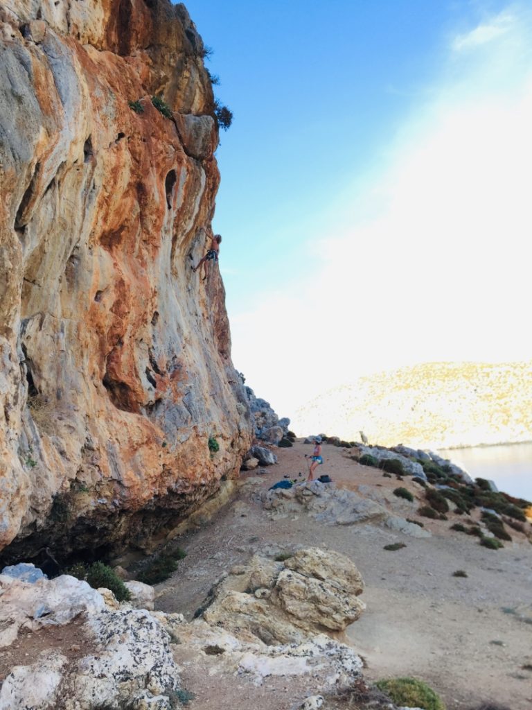 Climbing on Kalymnos with a goat in the background